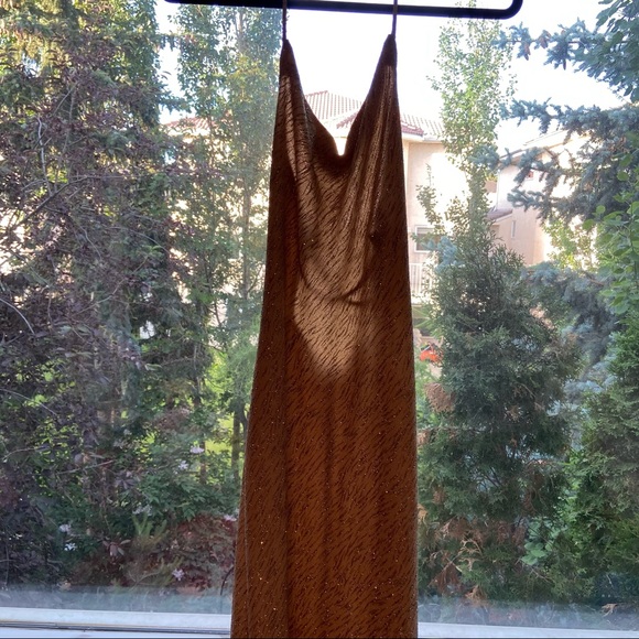 Vintage Gold Sparkle Glitter Open Back Fish Tail Sexy Party Halter Dress - Picture 13 of 17